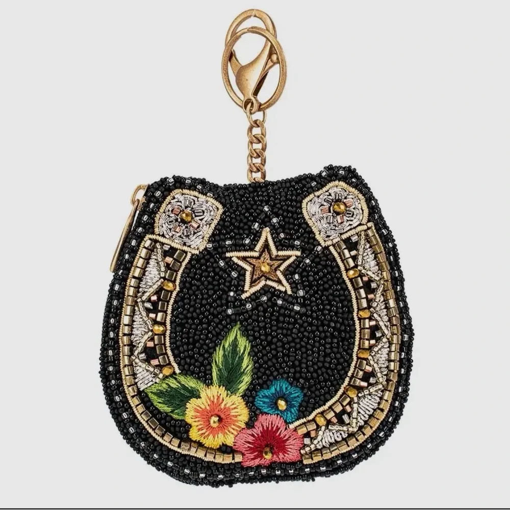 Mary Frances Black Beaded Horseshoe Keychain Purse - Picture 1 of 6